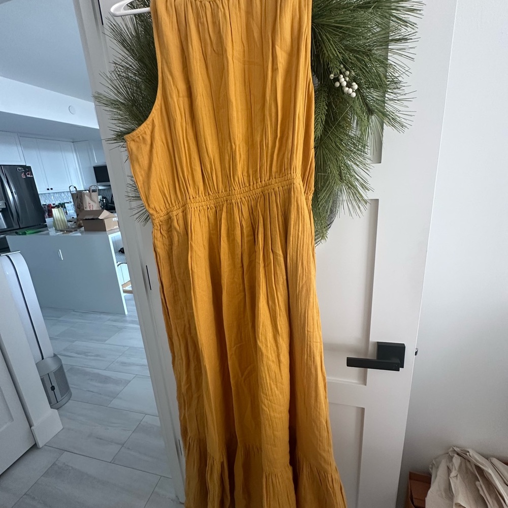 Linen Mustard Yellow Sleeveless Dress